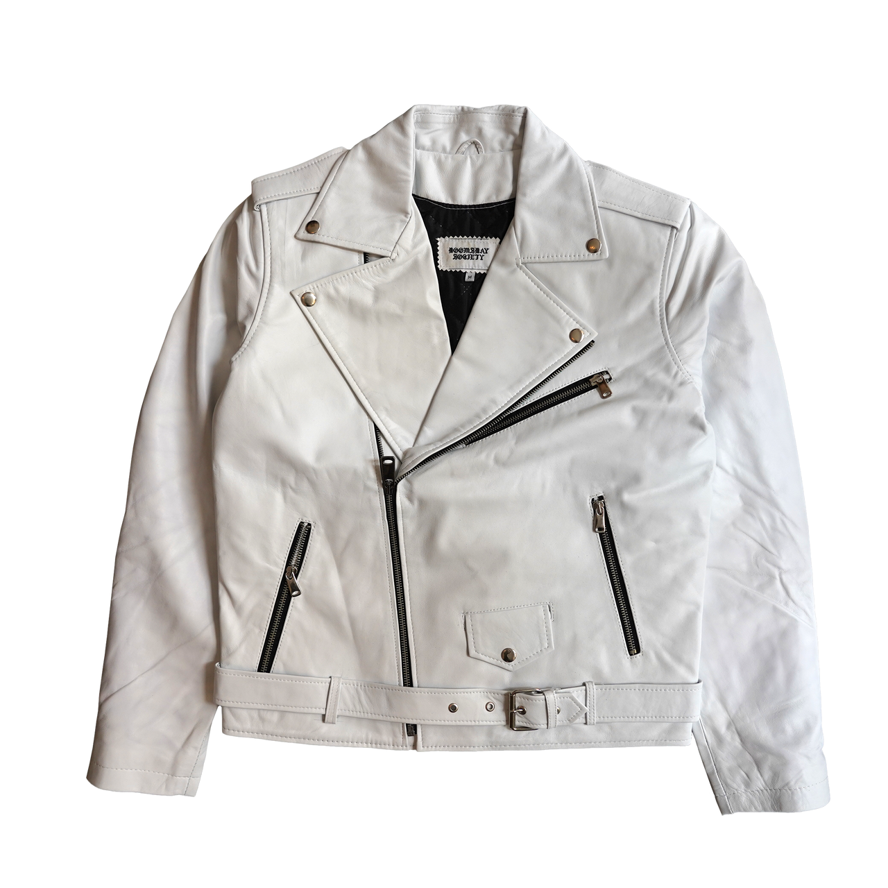 LEATHER BIKER JACKET WHITE