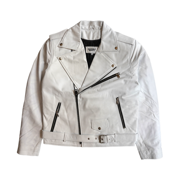 LEATHER BIKER JACKET WHITE