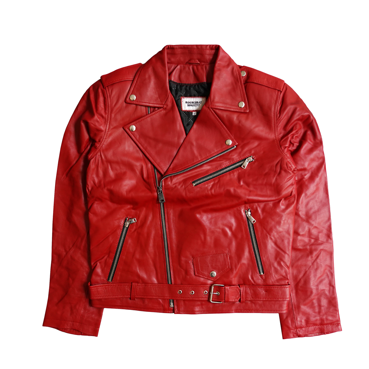 LEATHER BIKER JACKET RED
