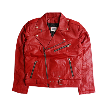 LEATHER BIKER JACKET RED
