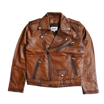 LEATHER BIKER JACKET BROWN
