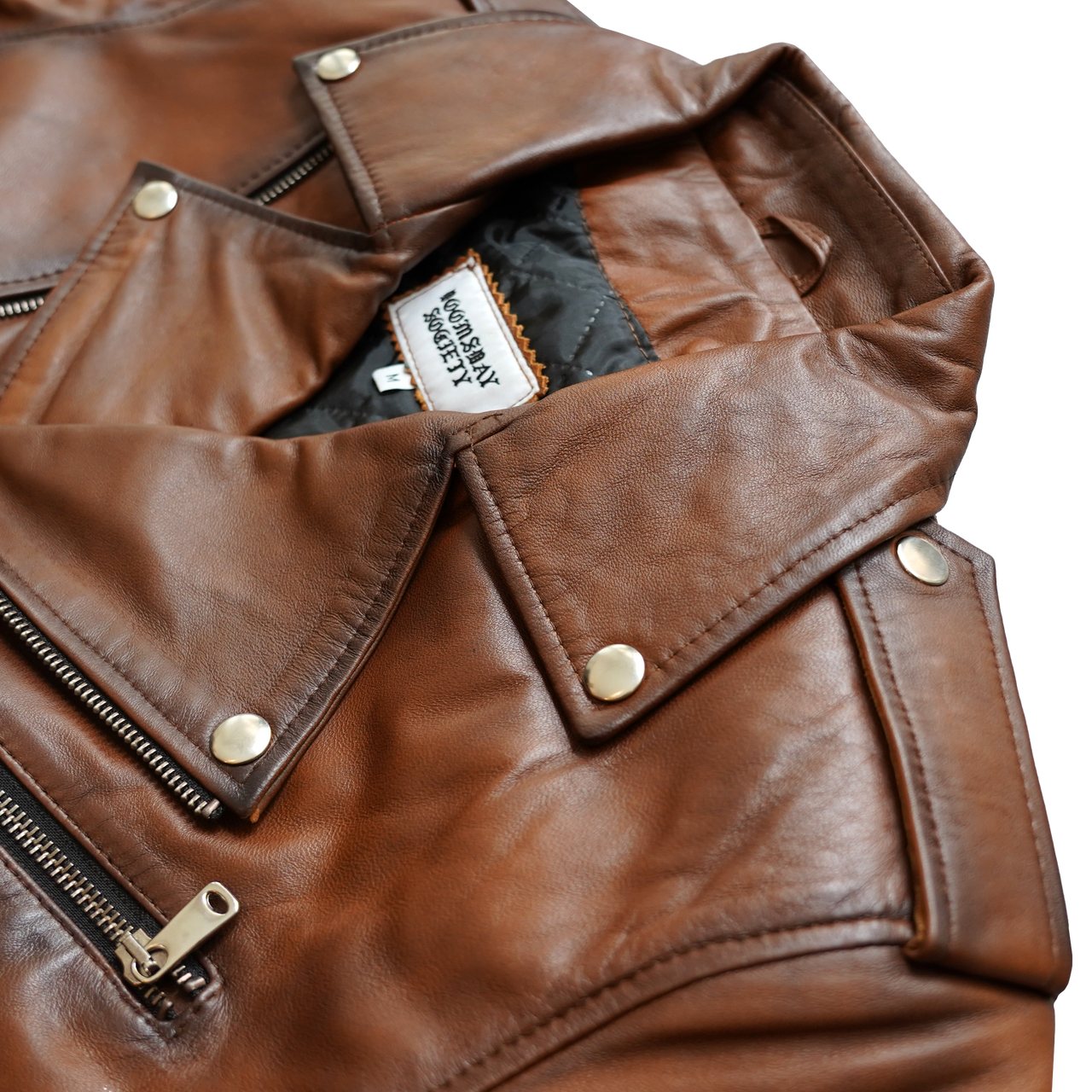 LEATHER BIKER JACKET BROWN