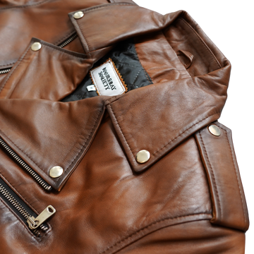 LEATHER BIKER JACKET BROWN