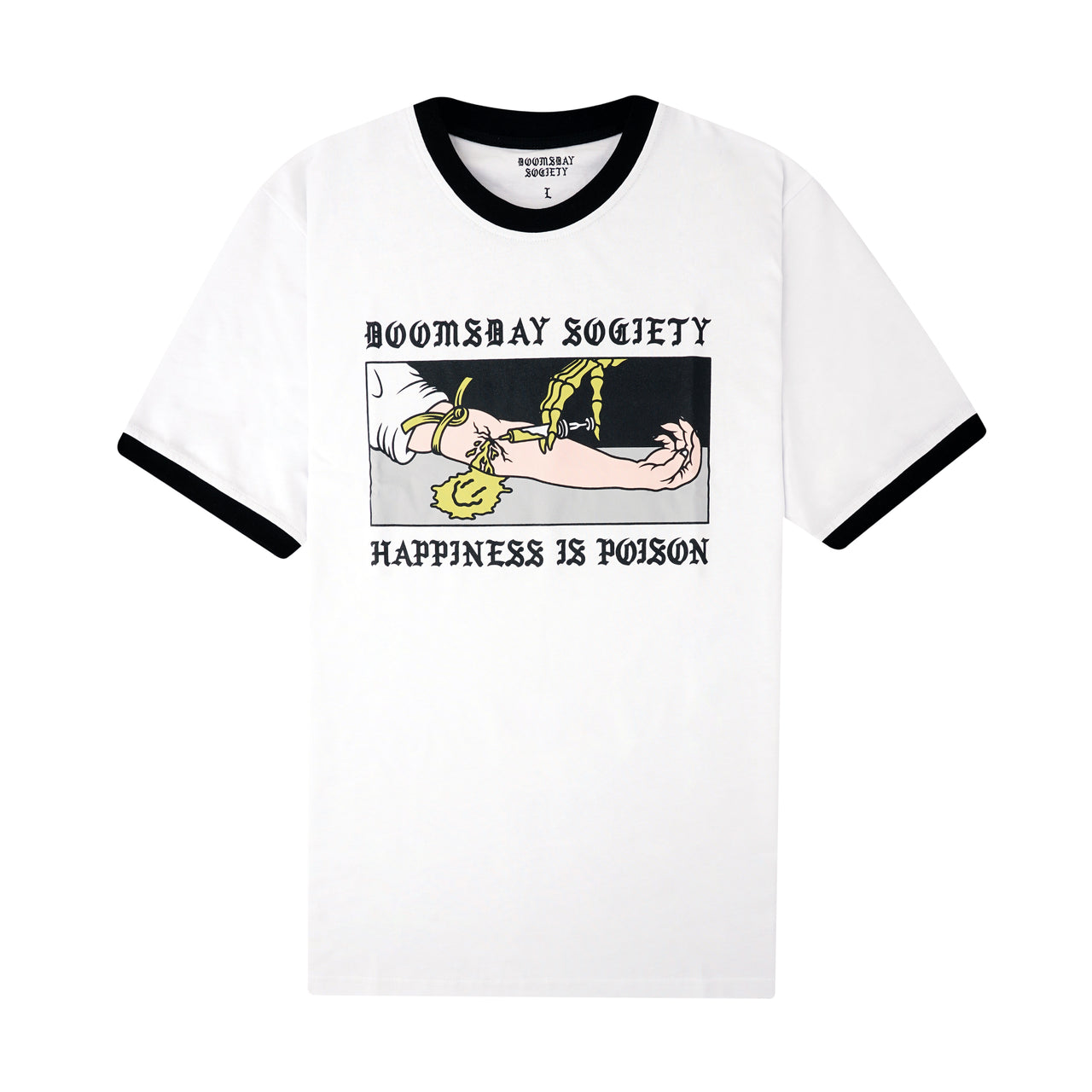 HAPPINESS IS POISON RINGER T SHIRT